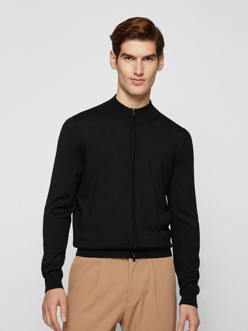 Boss Black Regular-fit vest van scheerwol met kenmerkende streep