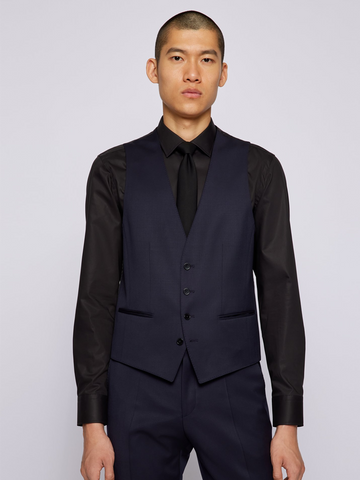 Boss Black Gilet met één rij knopen in een serge van scheerwol