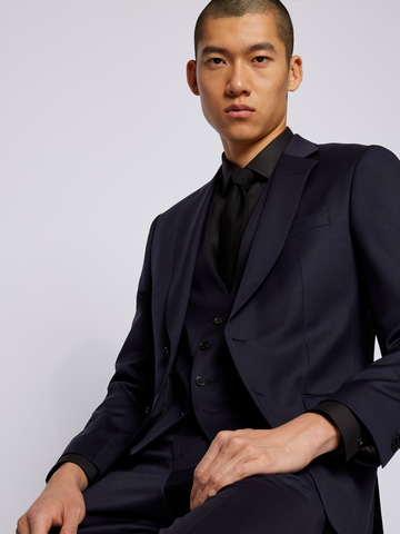 Boss Black Colbert met één rij knopen in een serge van scheerwol