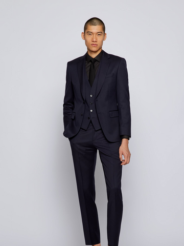 Boss Black Colbert met één rij knopen in een serge van scheerwol