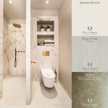 Badkamer geschilderd met grijze Fresco kalkverf in de kleur Old Flax van Pure & Original