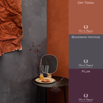 Aarde tinten terracotta en vergrijsd paars met kleurnuances Pure & Original