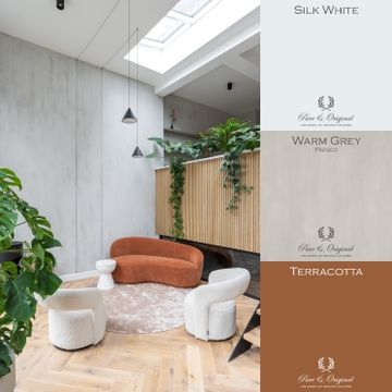 Moderne woonkamer geschilderd met Fresco kalkverf in de kleur Warm Grey - Pure & Original