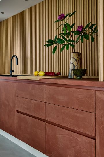 Pure & Original Massif micro-stone plaster paint applied to kitchen cabinetry