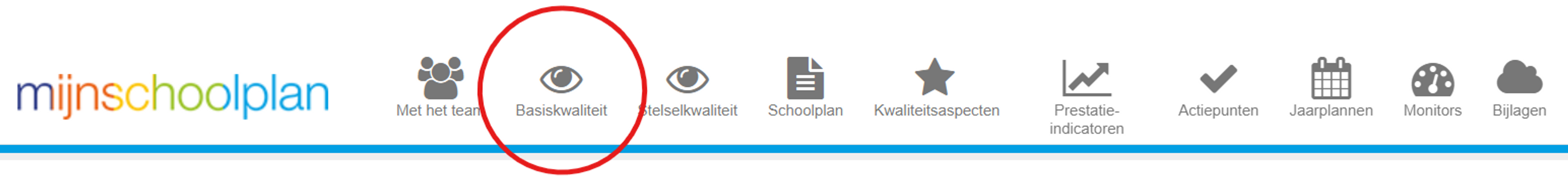 Mijnschoolplan - Basis kwaliteit -omcirkeld in menu