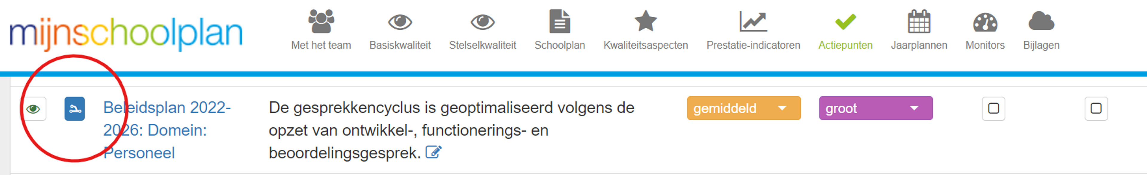 Mijnschoolplan - Doelen koppelen omcirkeld in menu