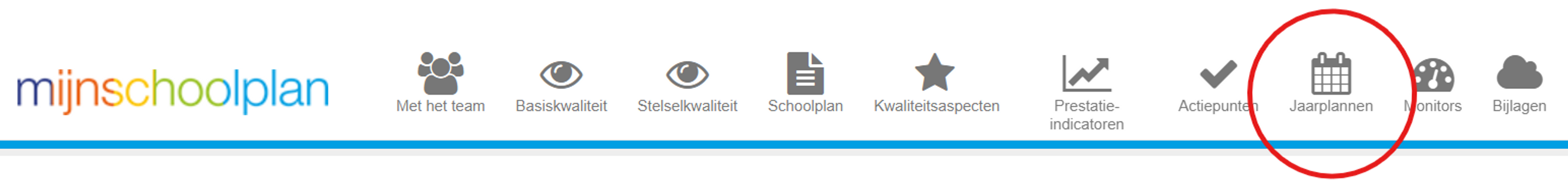 Mijnschoolplan - Jaarplannen omcirkeld in menu