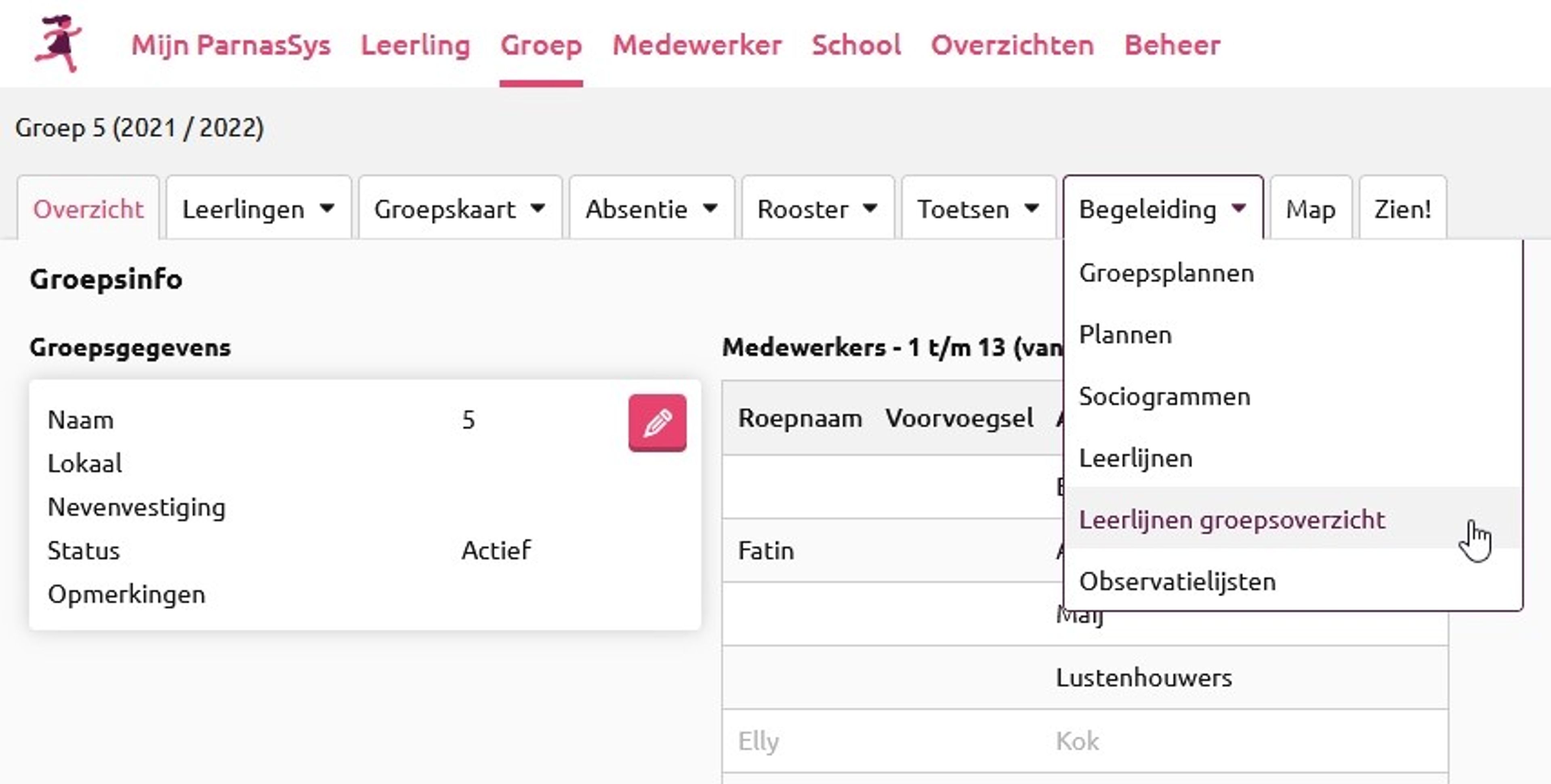 Percentages staan onder groep - begeleiding - leerlijnen groepsoverzicht