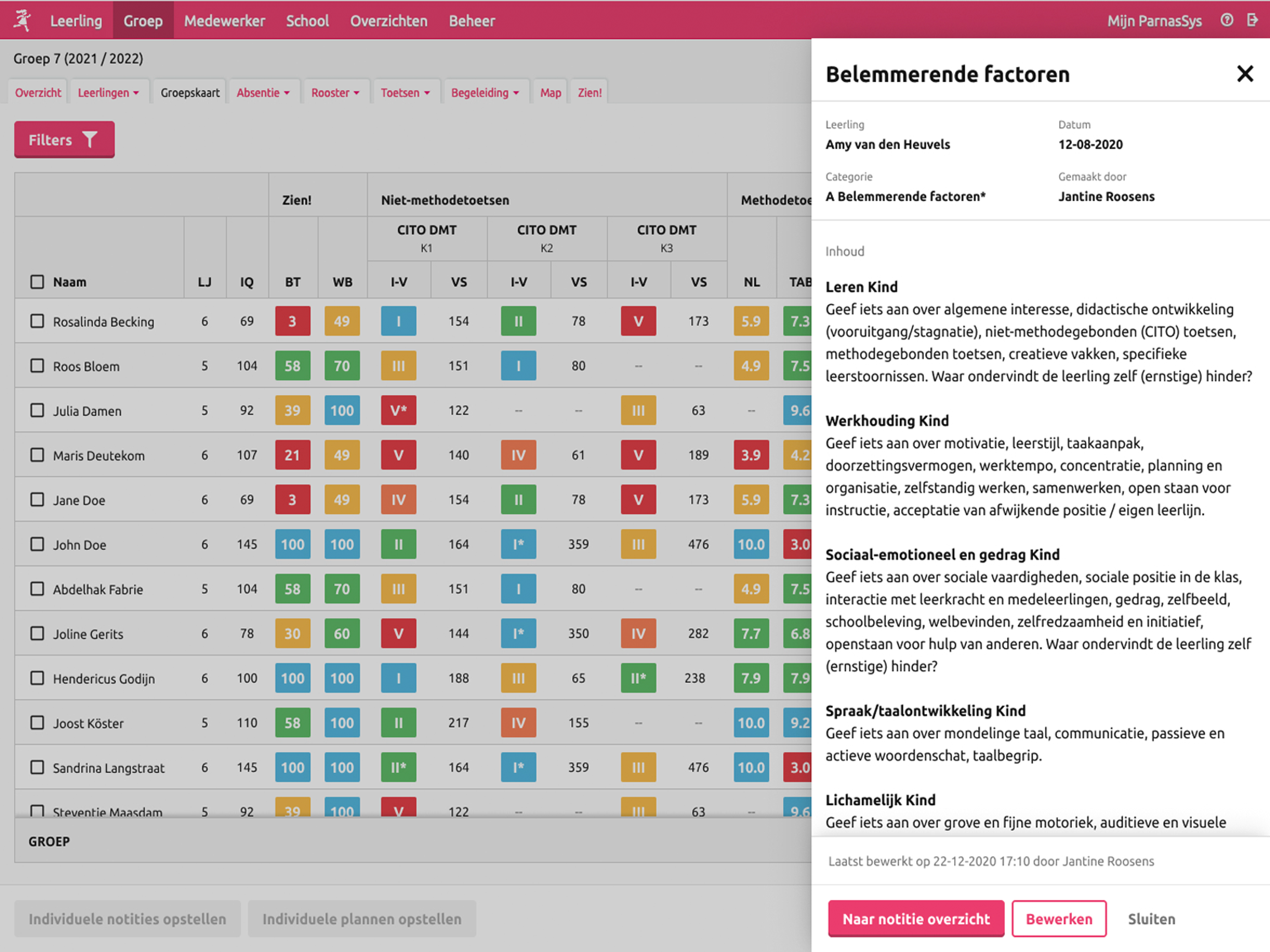 Groepskaart - notities inzien