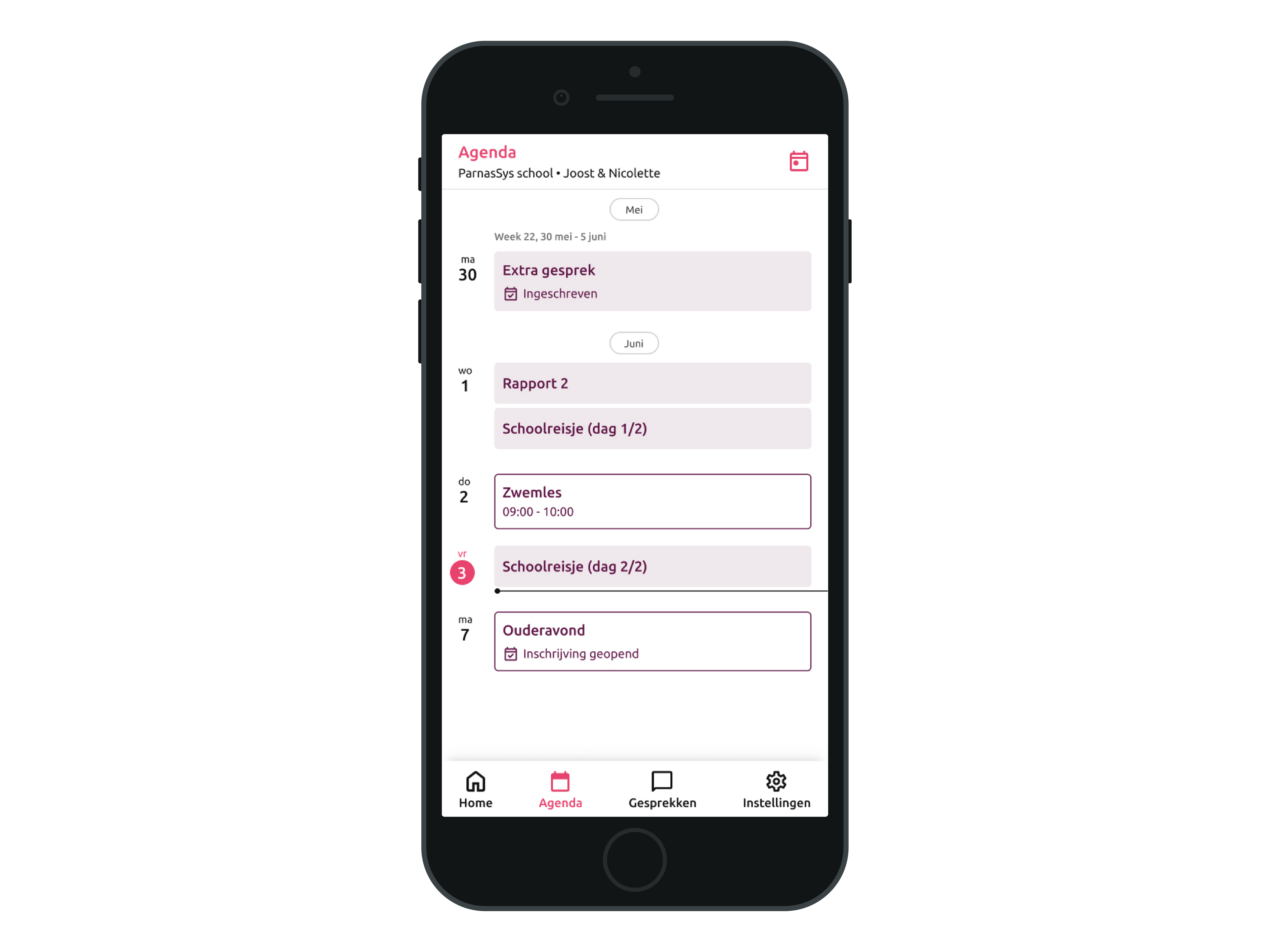 Parro - in de ouderapp van ParnasSys is de agenda geoptimaliseerd.