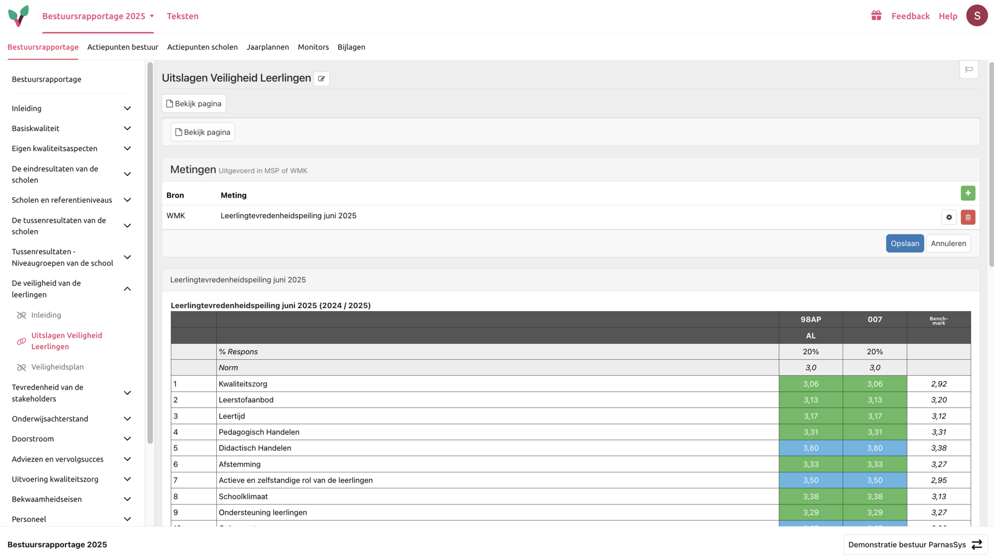 Onsbeleidsplan bestuursrapporatage scores meting veiligheid leerlingen